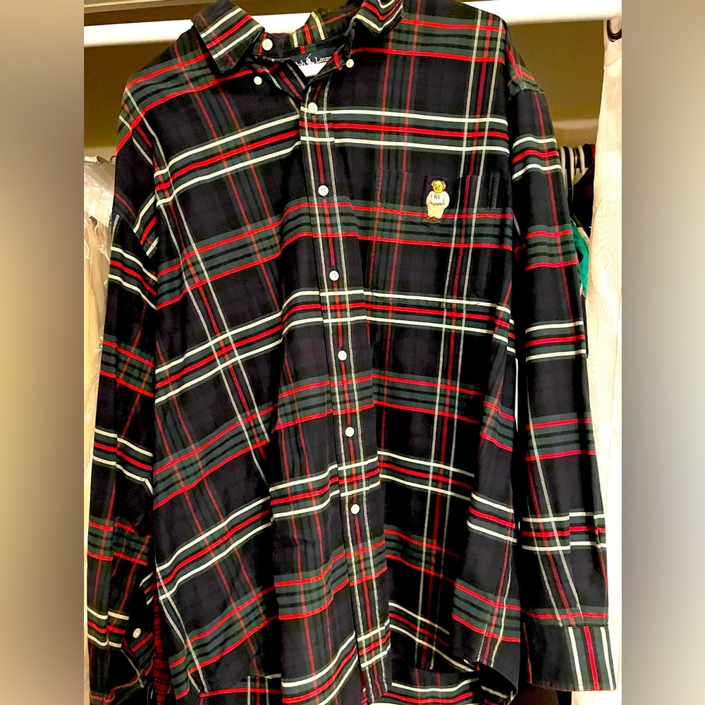 Vintage Plaid Polo Bear Button Up XL